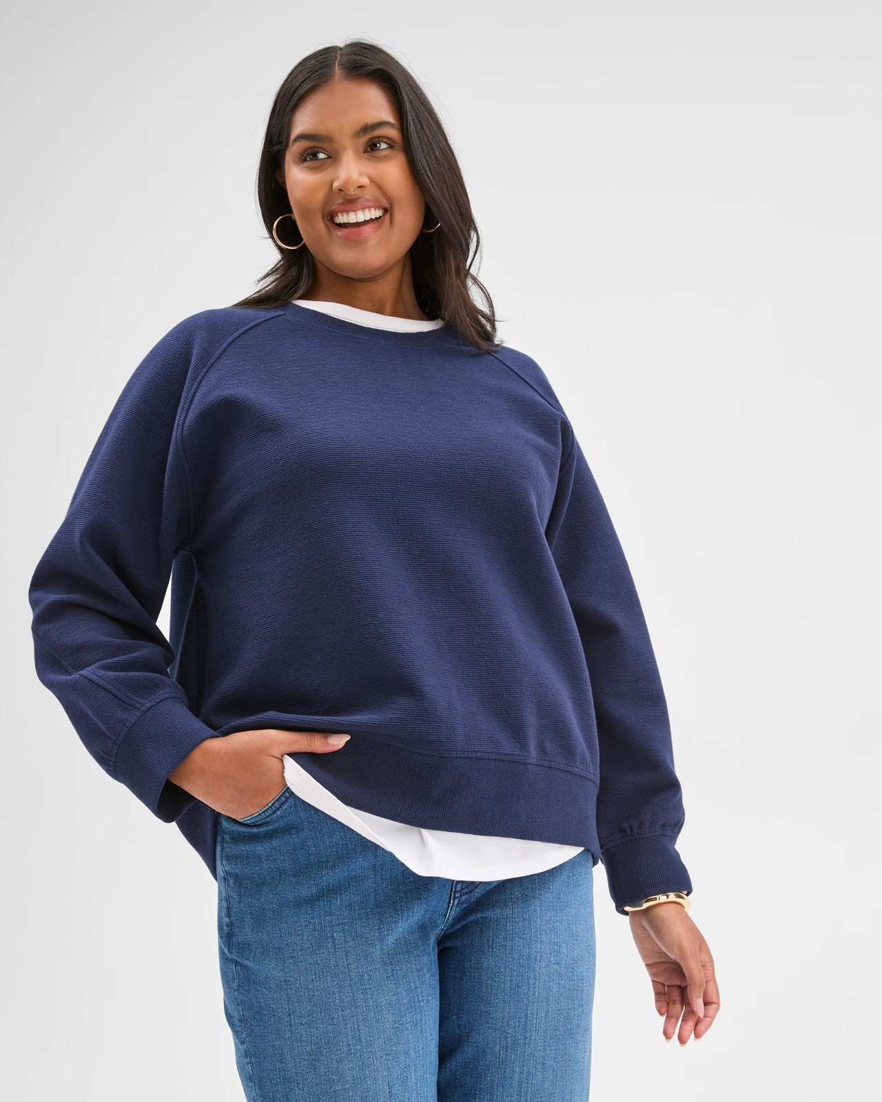 Plus Size Australian Cotton Blend Textured Knit Cocoon Jumper 5 of 5