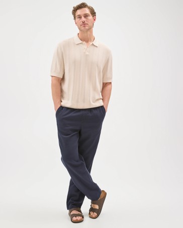 Australian Cotton Elastic Waistband Relaxed Textured Pants