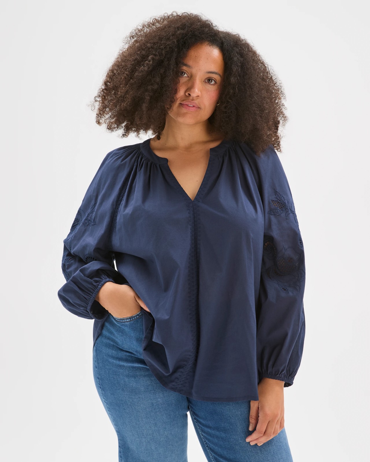 Plus Size Long Sleeve Embroidered Detail Top 3 of 5