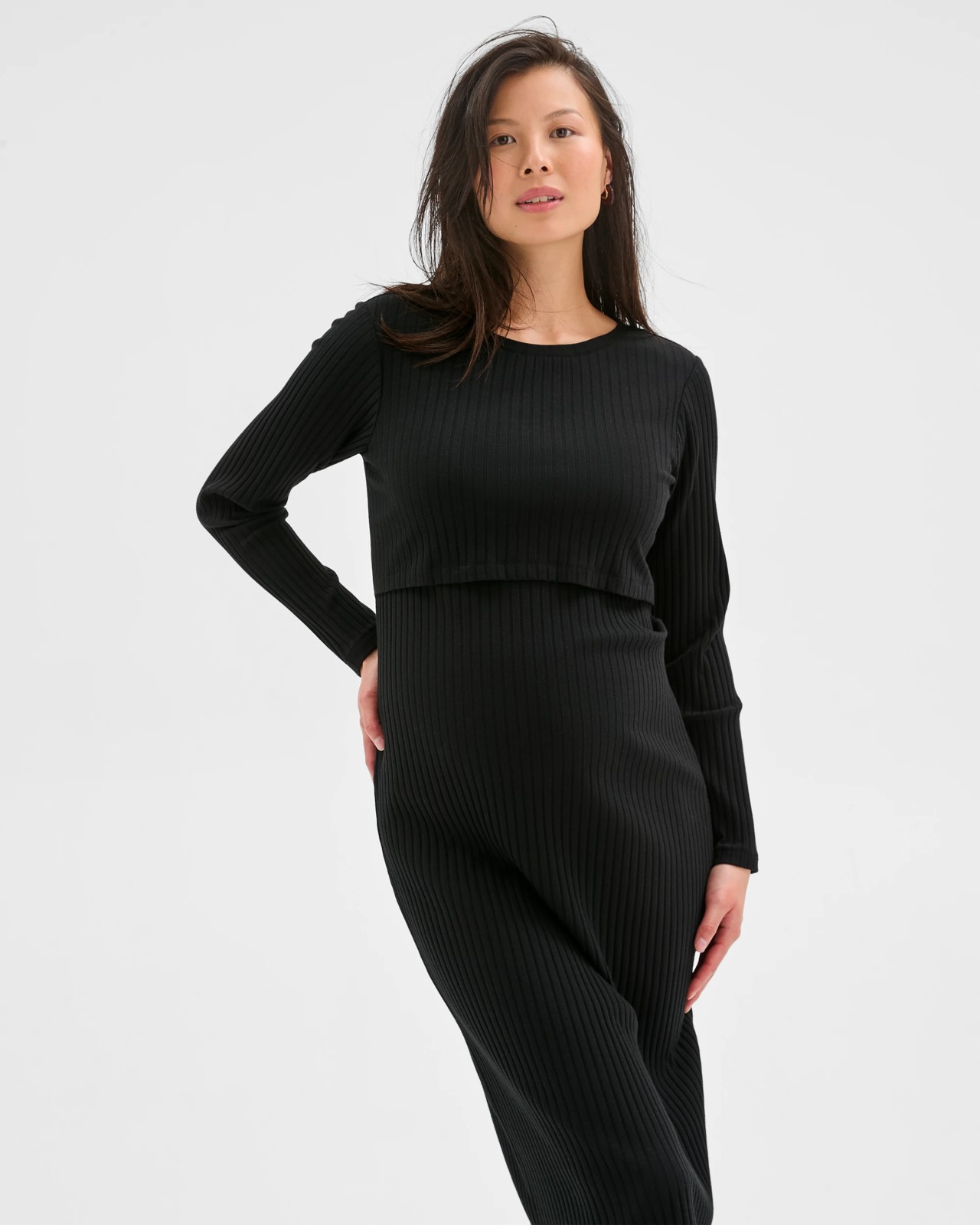 Maternity Australian Cotton Blend Long Sleeve Rib Knit Dress 4 of 5