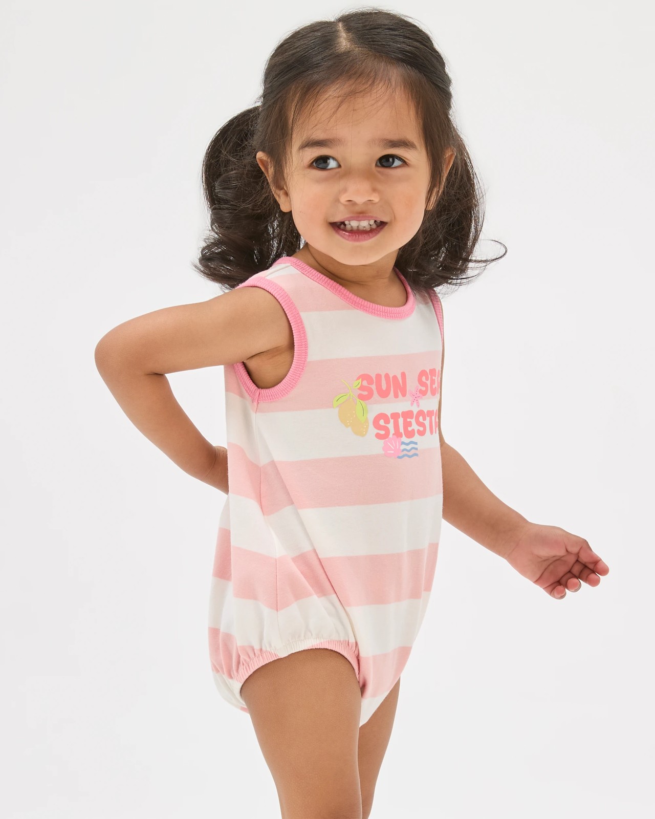 Baby Organic Cotton Sleeveless Bubble Bodysuit - Siesta Stripe Pink 4 of 6
