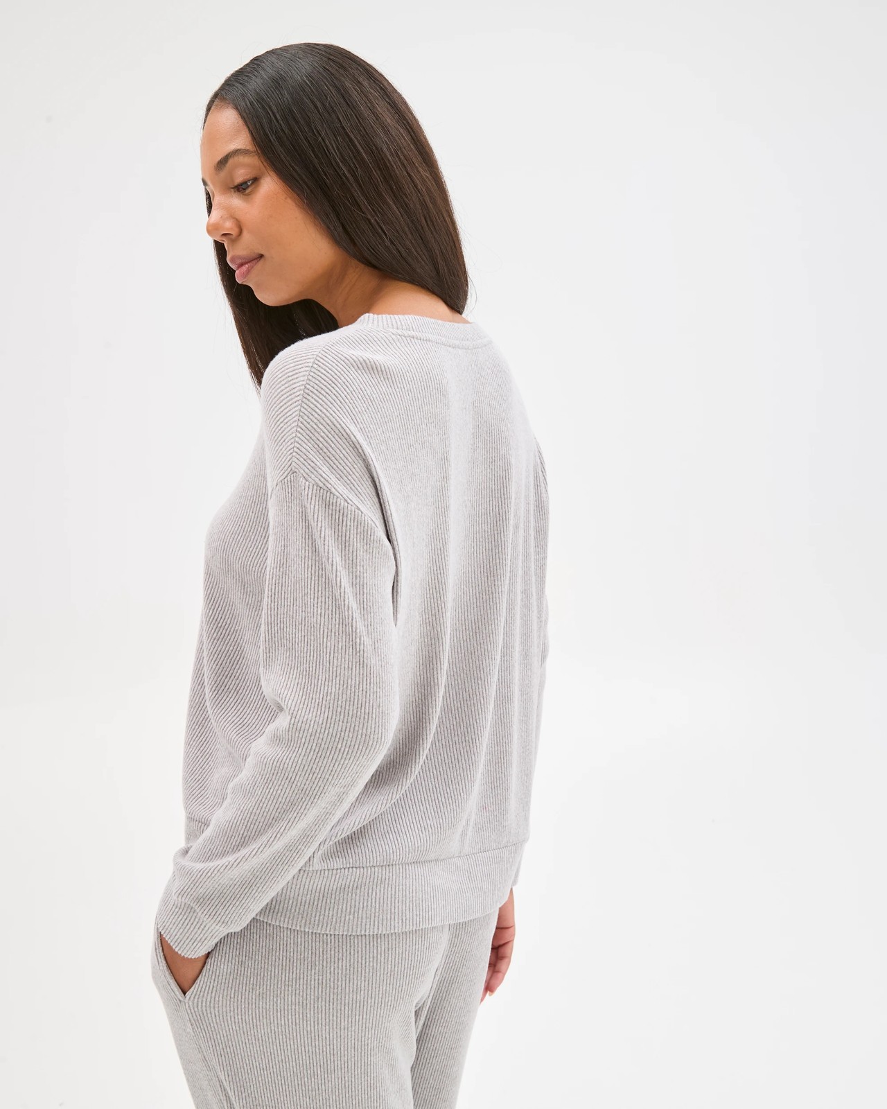Cosy Rib Crew Neck Sleep Top - Grey 6 of 6