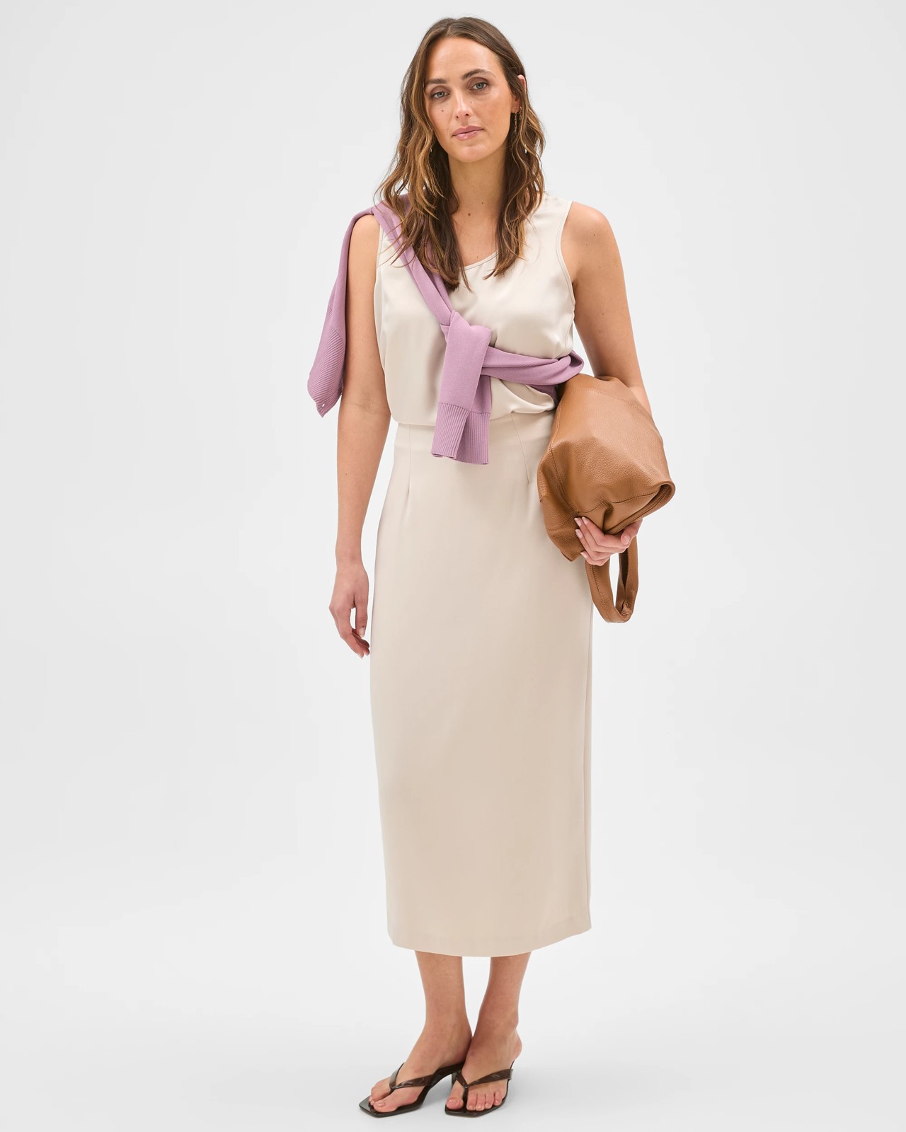 Preview Fiona Tailored Column Midi Satin Skirt 2 of 5