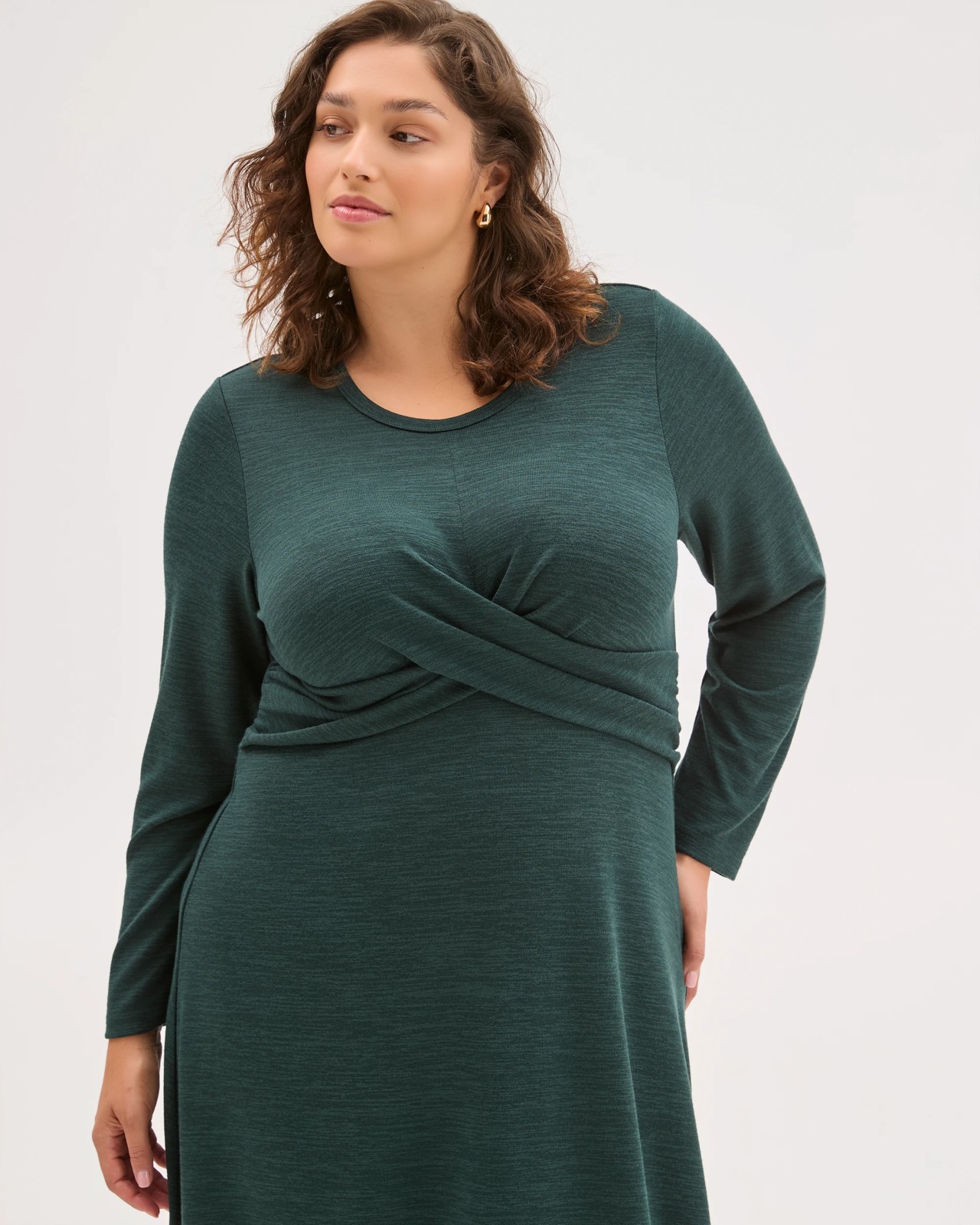 Plus Size Long Sleeve Drape Knit Midi Dress 4 of 6