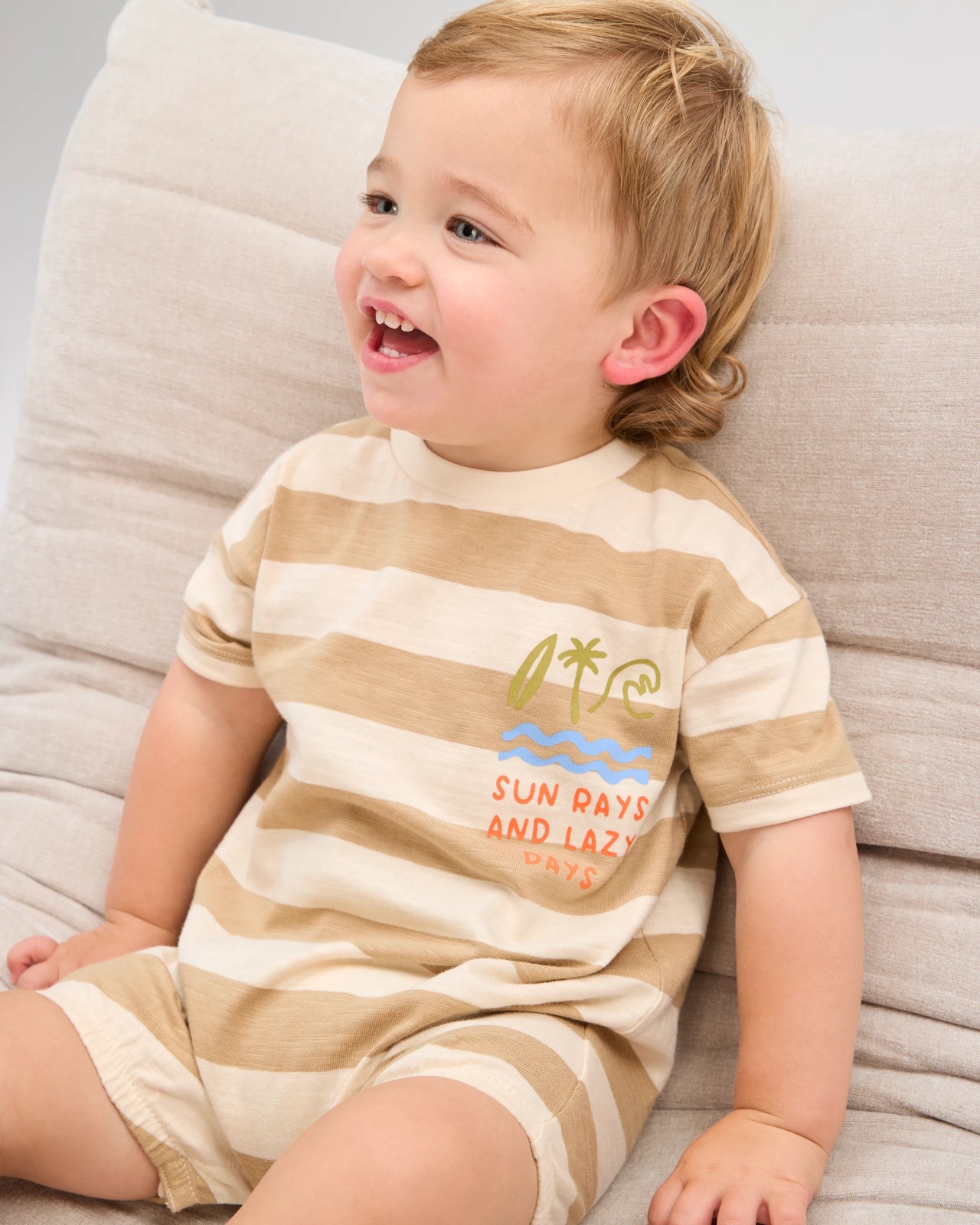 Baby Organic Cotton Slouchy Romper - Neutral Sun Rays Stripe 2 of 6