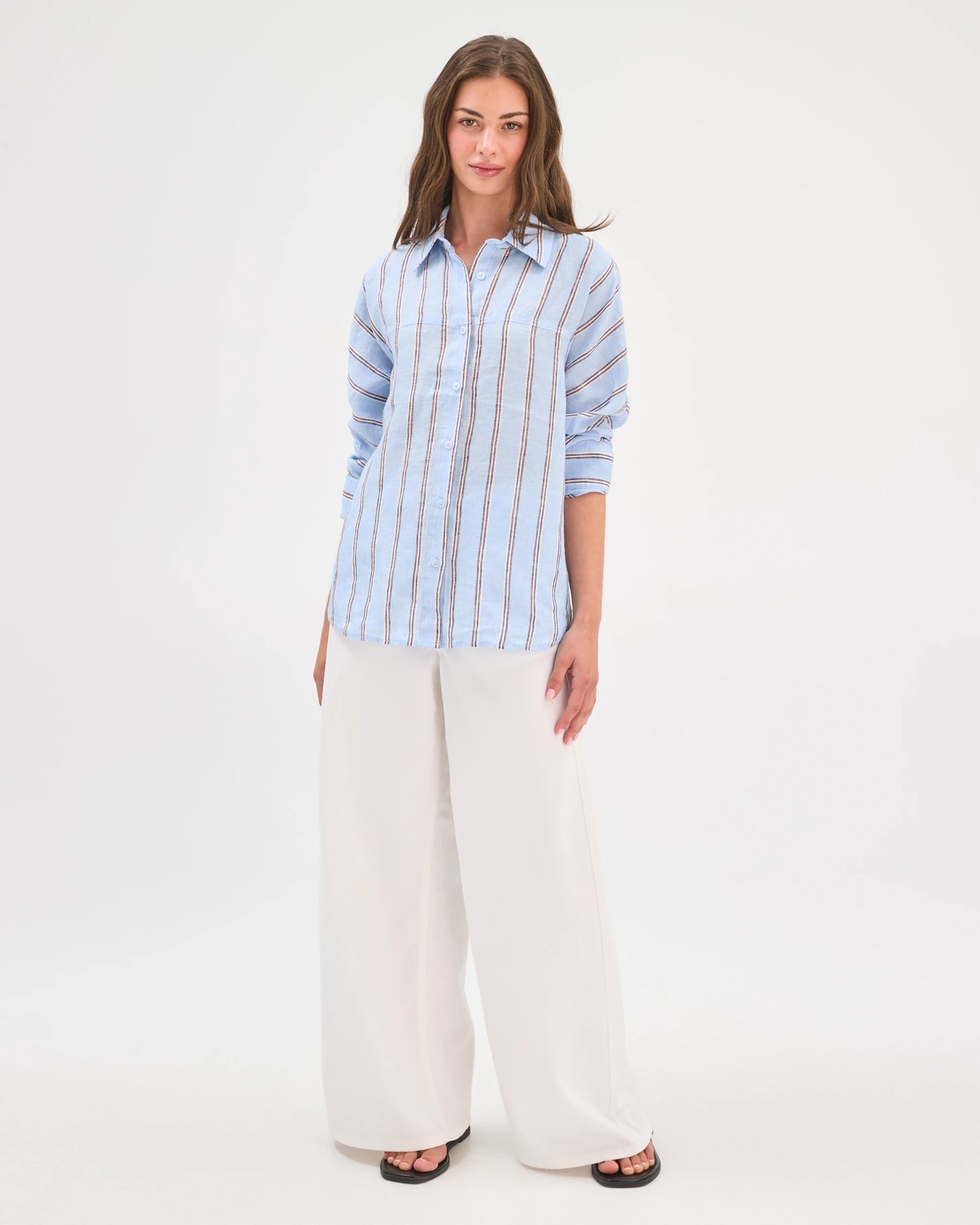 Petites European Linen Seamed Shirt - Blue / Stripe 5 of 5