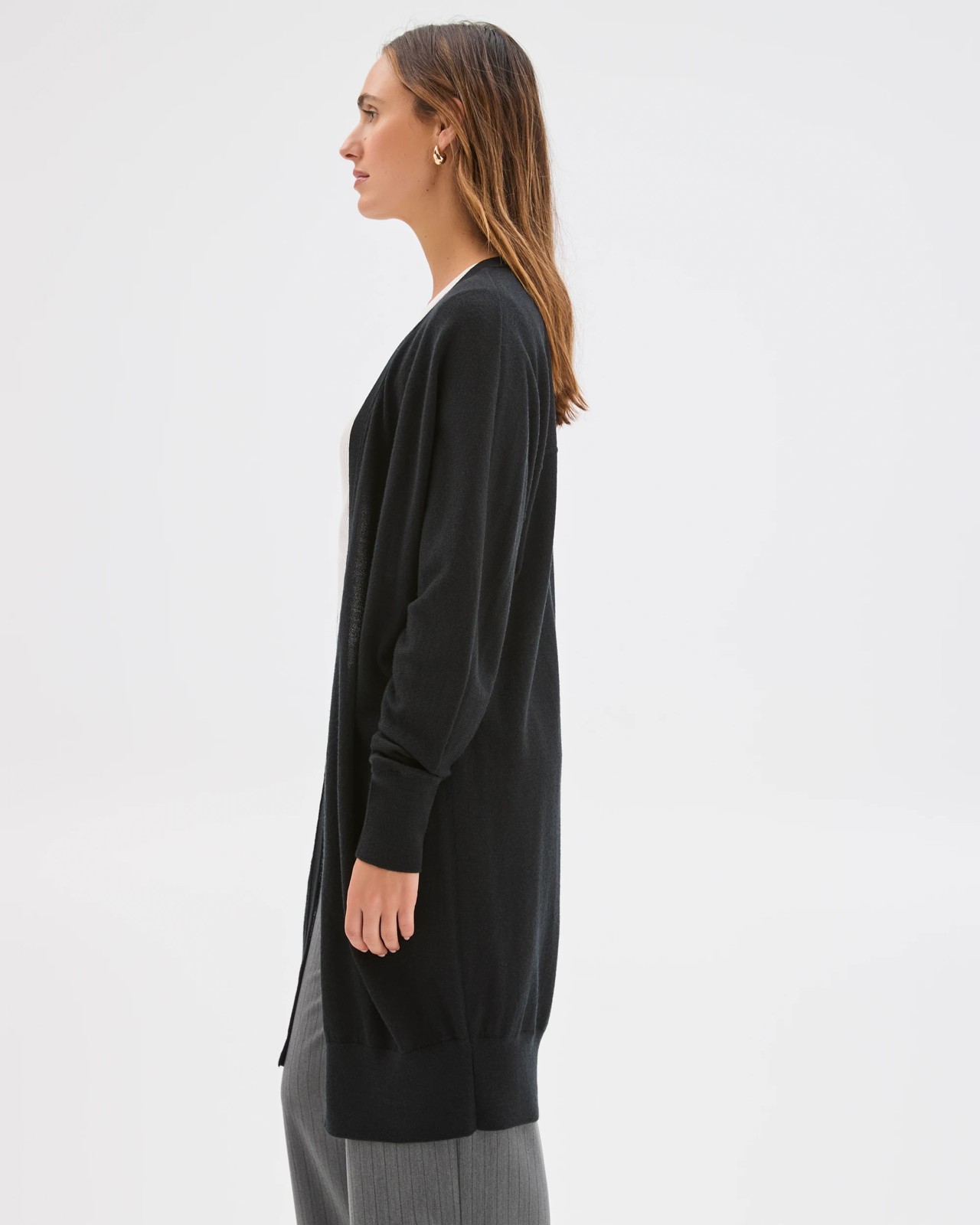 Australian Merino Wool Long Sleeve Longline Cardigan - Black 6 of 6