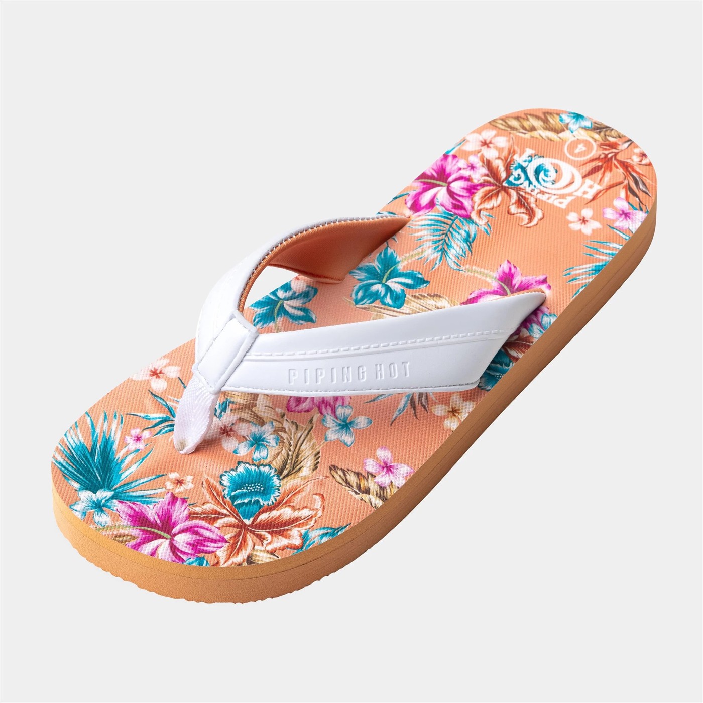 Piping Hot Kids Recycled Thongs - Coral Floral 2 of 5