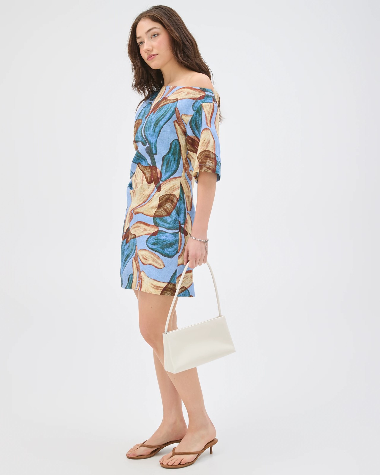 Lily Loves European Linen Off Shoulder Mini Dress - Blue Leaf 5 of 5