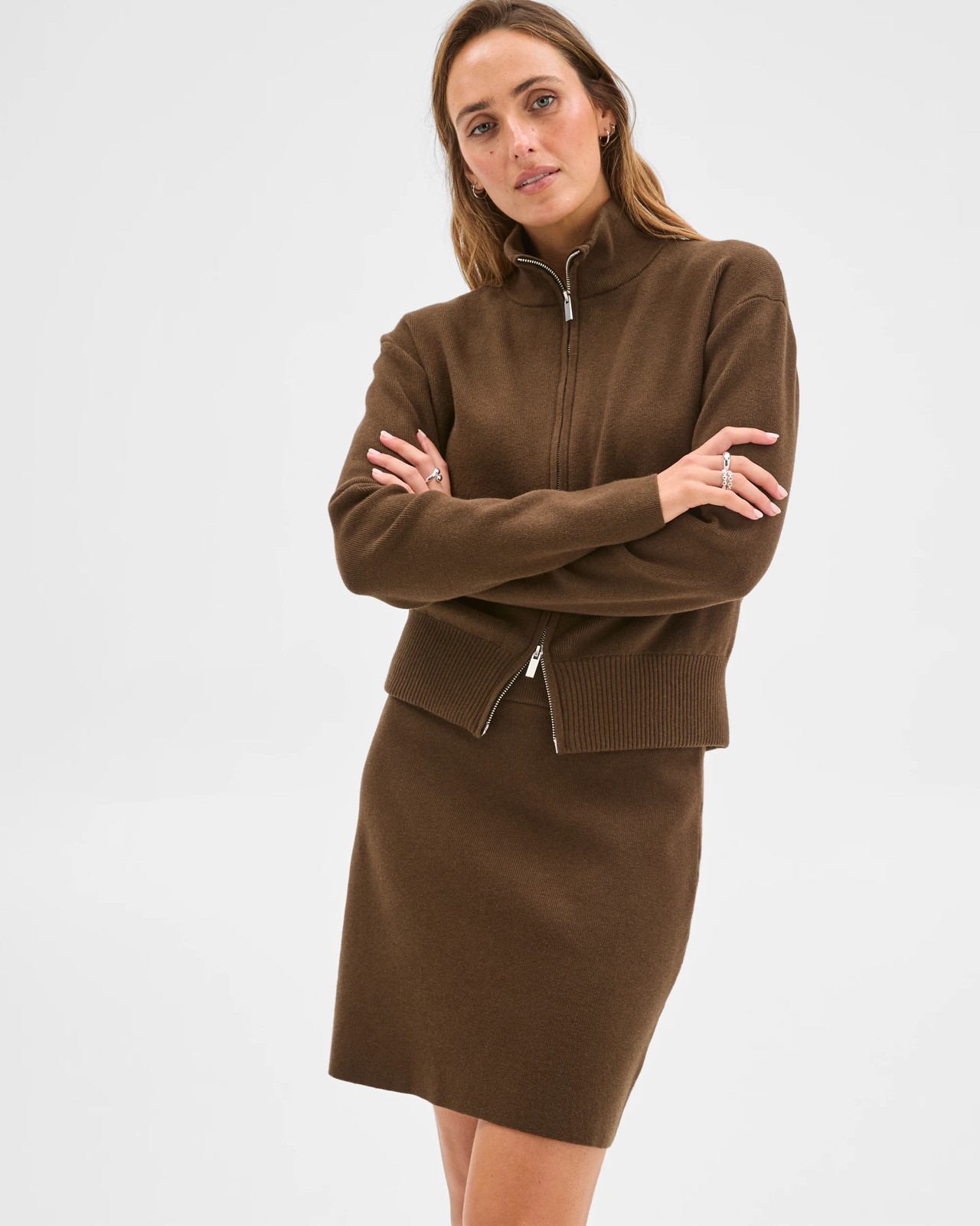 Preview Australian Cotton Blend Polished Knit Mini Skirt - Olive 2 of 6