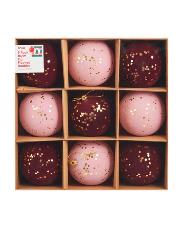 Anko 9 Pack 10cm Fig Flocked Baubles