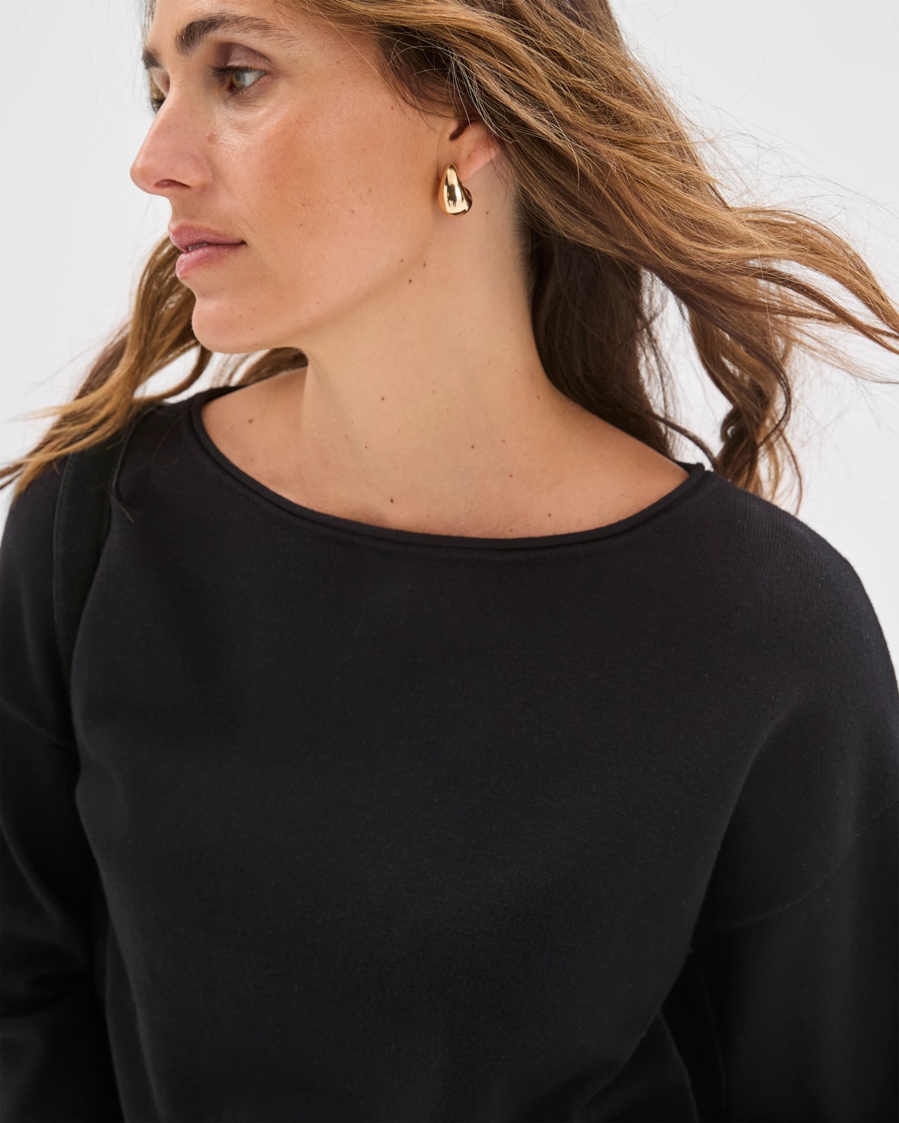 Preview Boat Neck Wide Sleeve Knit Jumper - Black 5 of 6