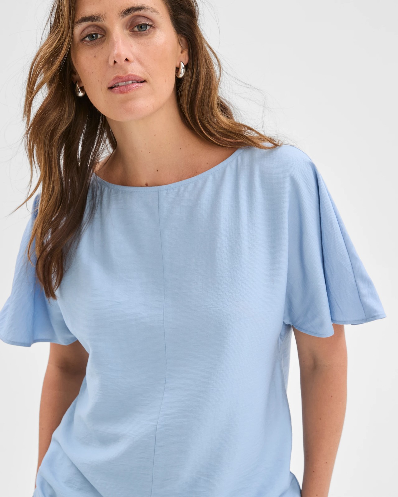 Preview Short Flutter Sleeve Textured Blouse - Blue Mist 4 of 6