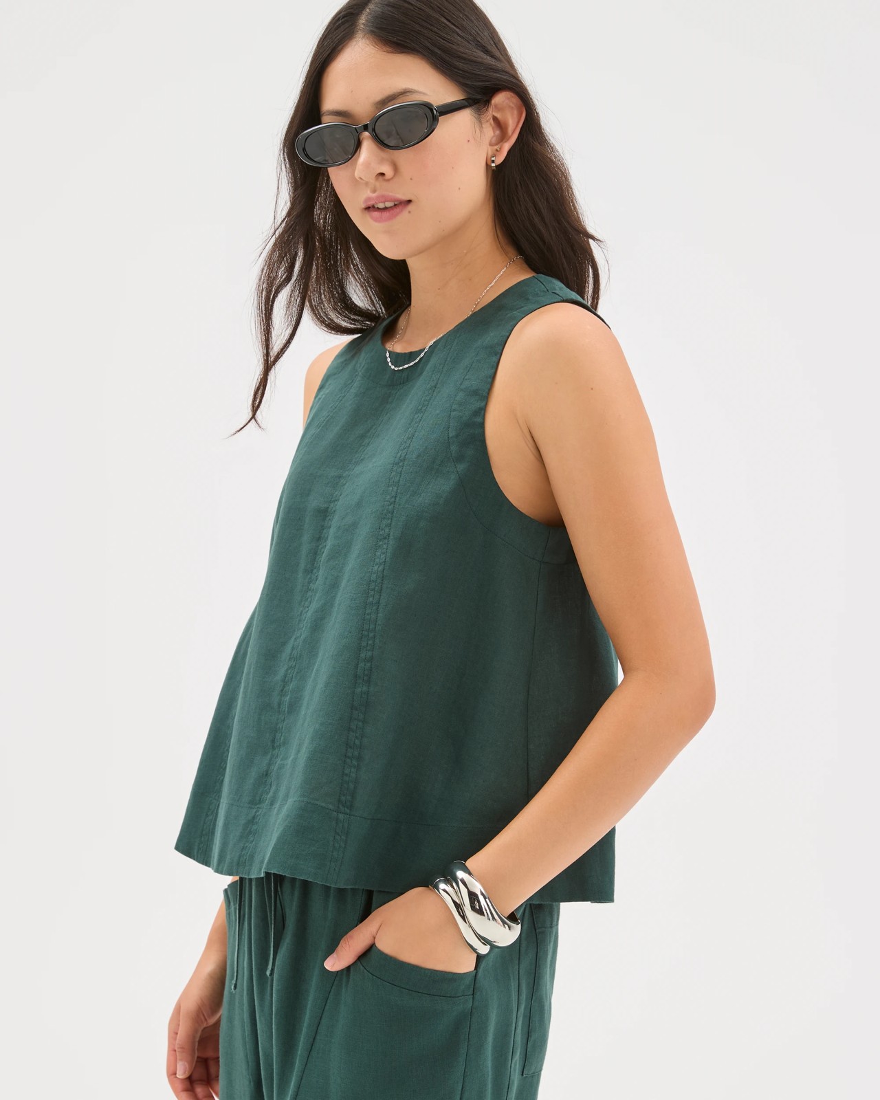 European Linen Swing Tank Top - Deep Green 2 of 5