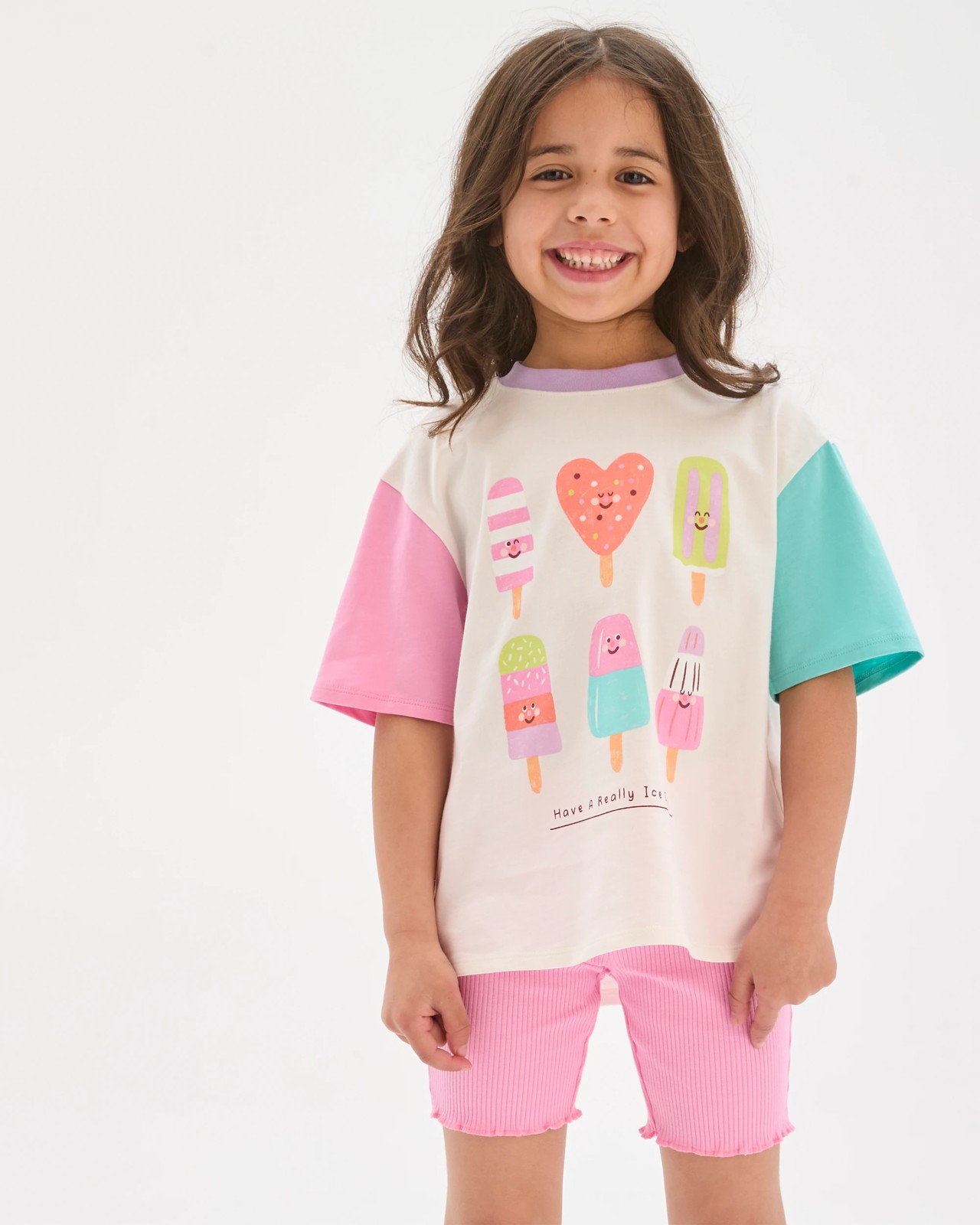 Australian Cotton Blend T-Shirt and Bike Shorts Set - Multi Colourblock 2 of 5