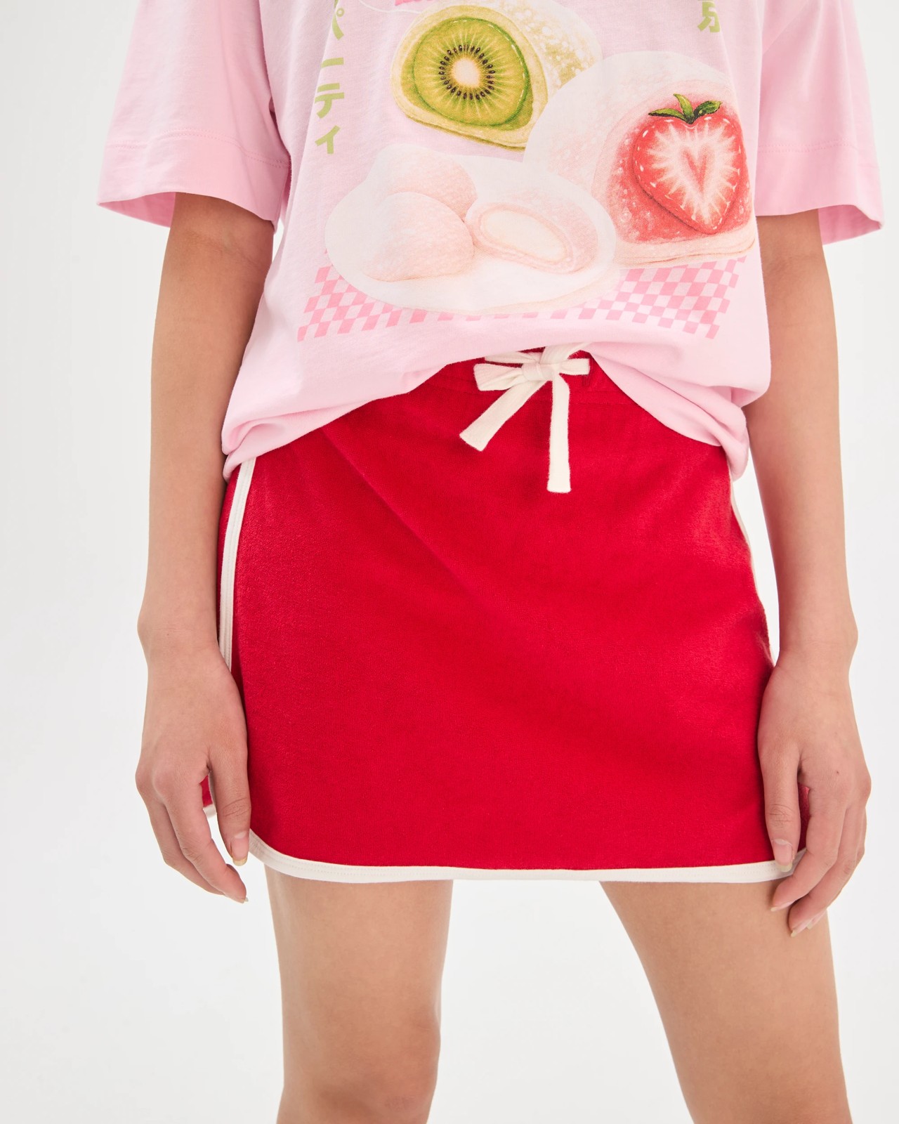 Australian Cotton Dolphin Hem Short Length Knit Terry Skort - Red 3 of 5