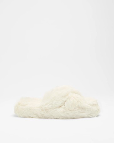 Womens Fluffy Cross Over Slipper - Liddia II