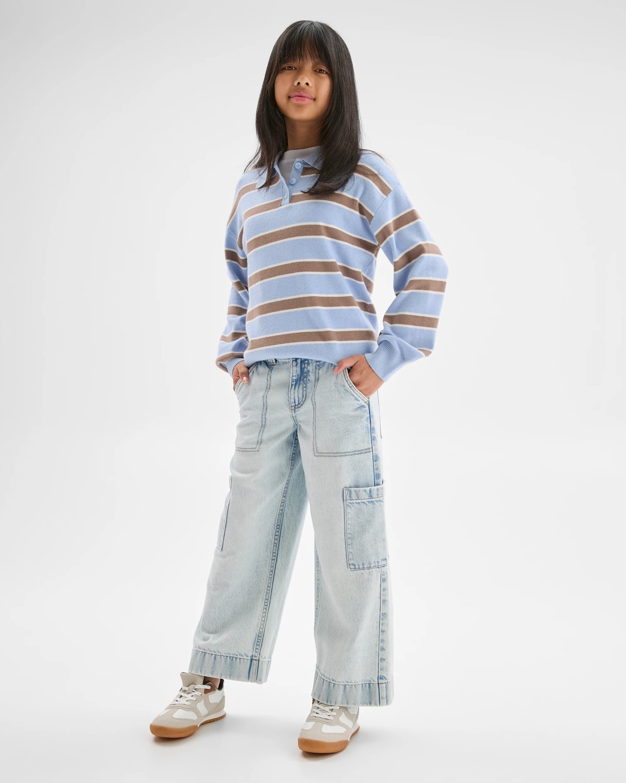 Denim Cargo Wide Leg Jeans - Light Wash 3 of 5