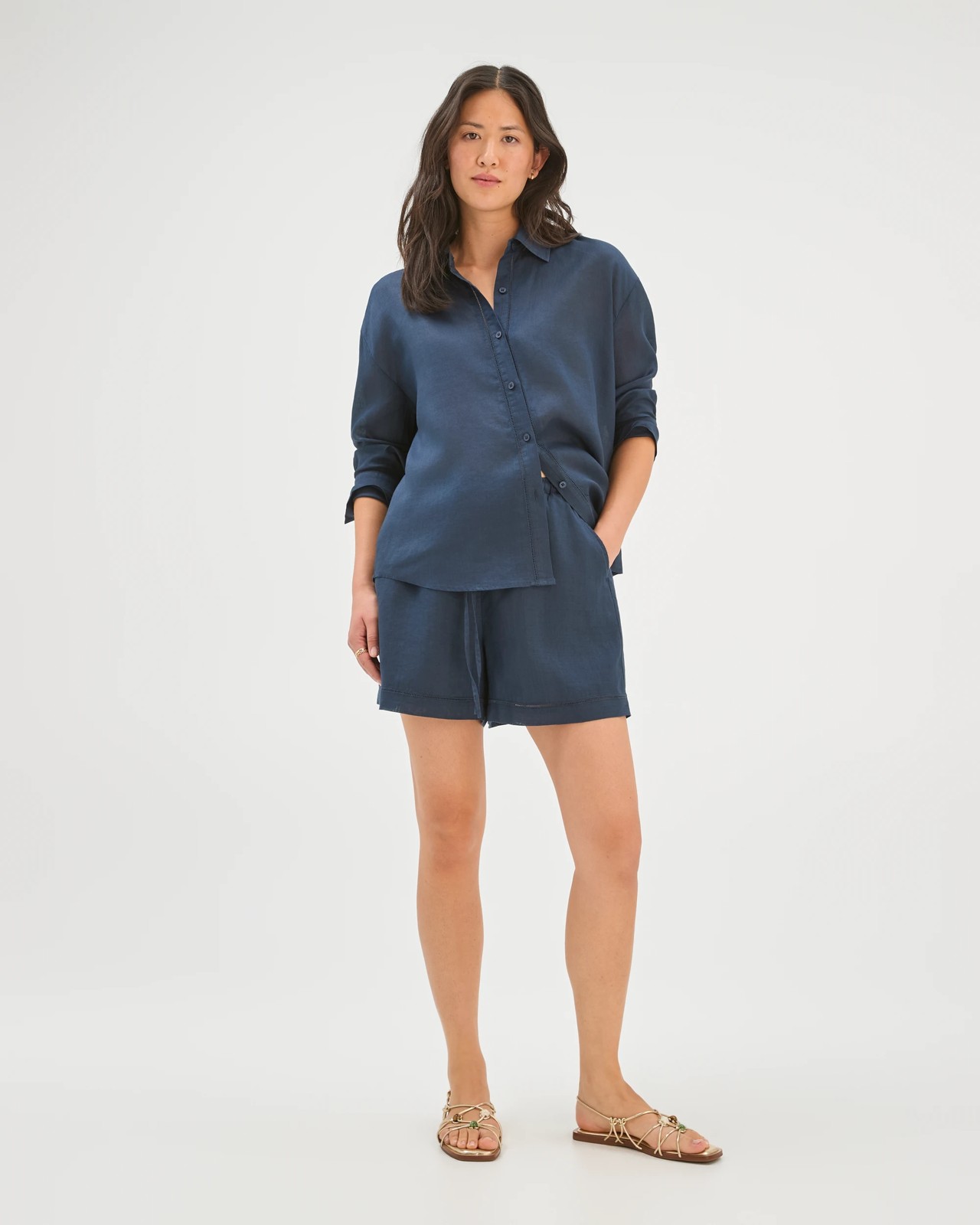 A-Line Trim Detail Shorts - Navy 2 of 6