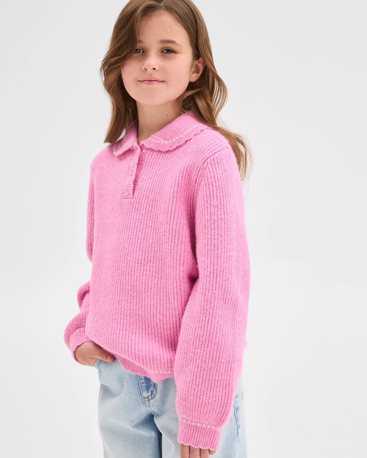 Long Sleeve Collared Knit Jumper - Pink 4 of 6