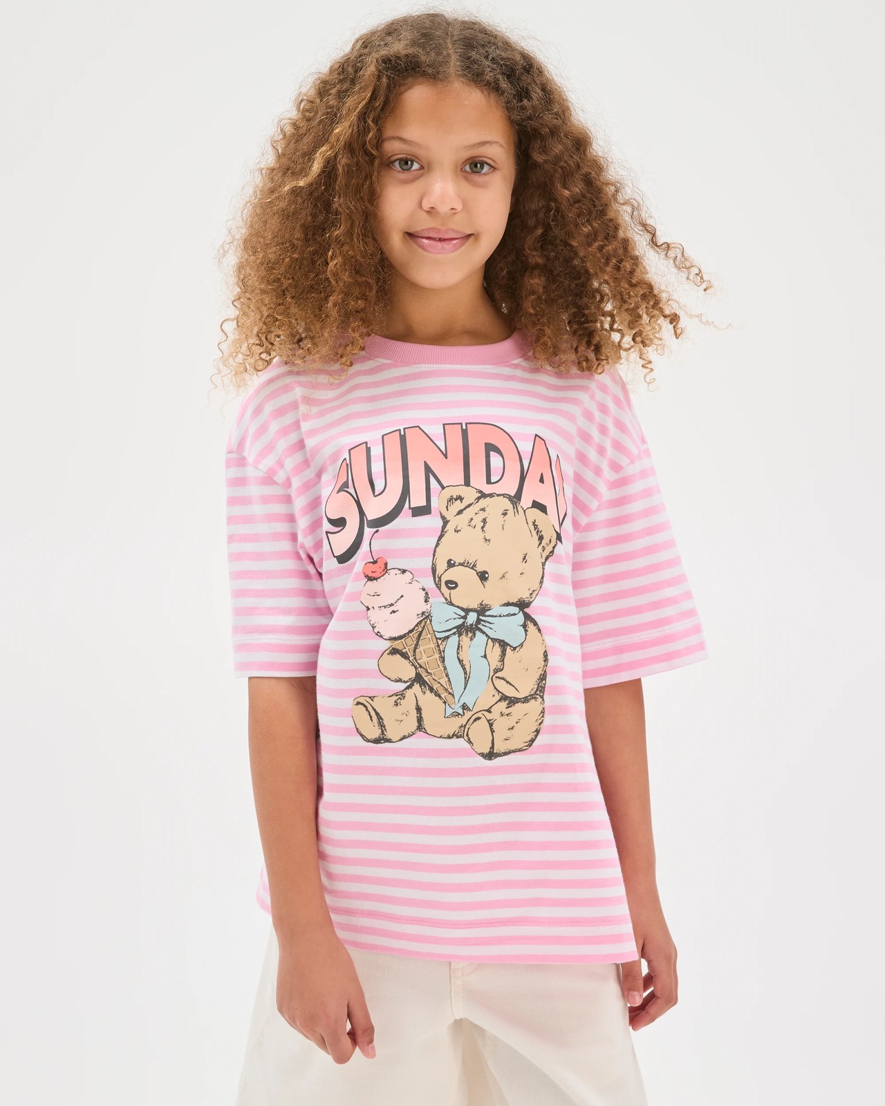 Australian Cotton Oversized T-Shirt - Sundae Bear Stripe 3 of 6