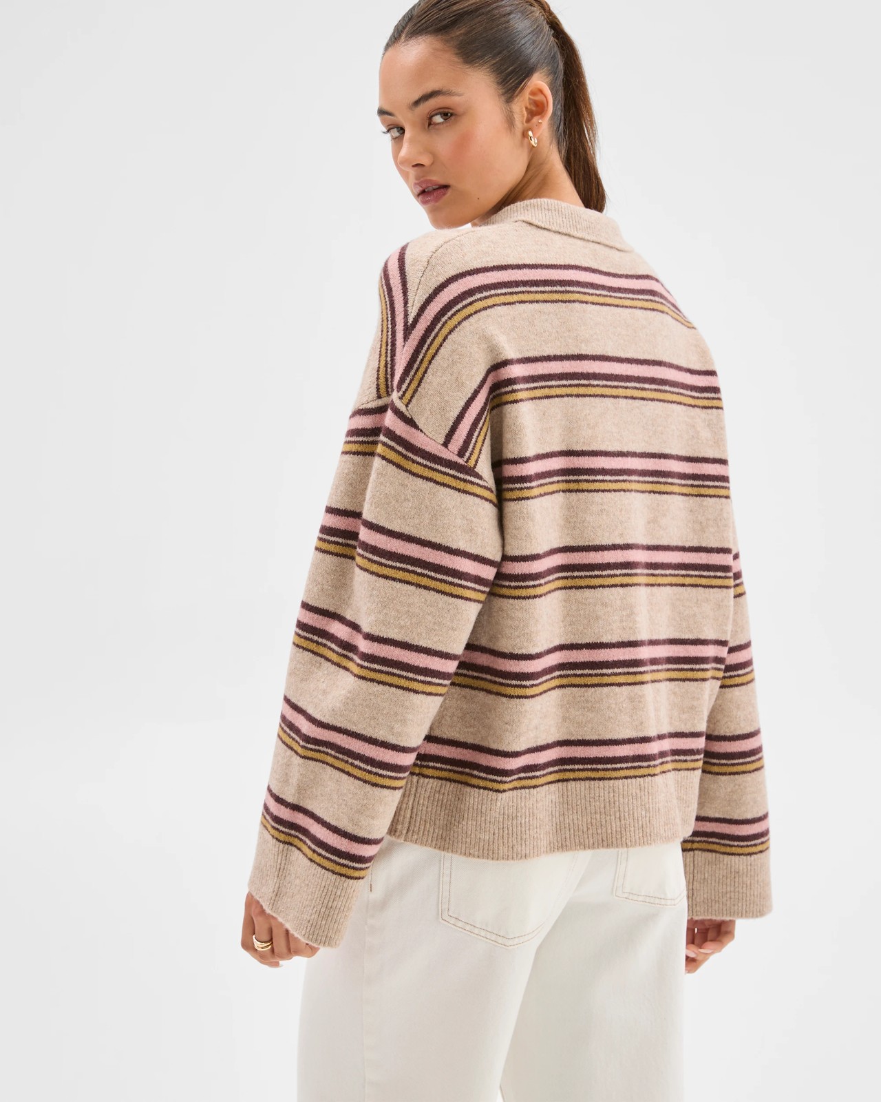 Lily Loves Long Sleeve Striped Polo Top - Fudge Stripe 6 of 6