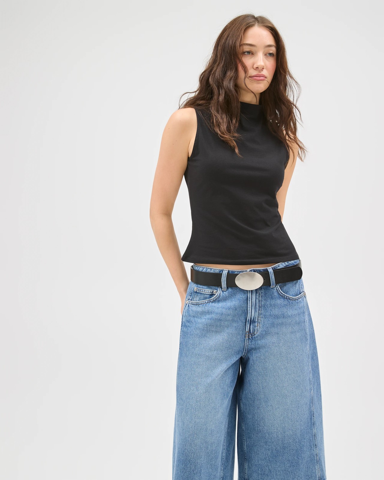 Lily Loves Australian Cotton Blend Mock Neck Tank  - True Black 4 of 5