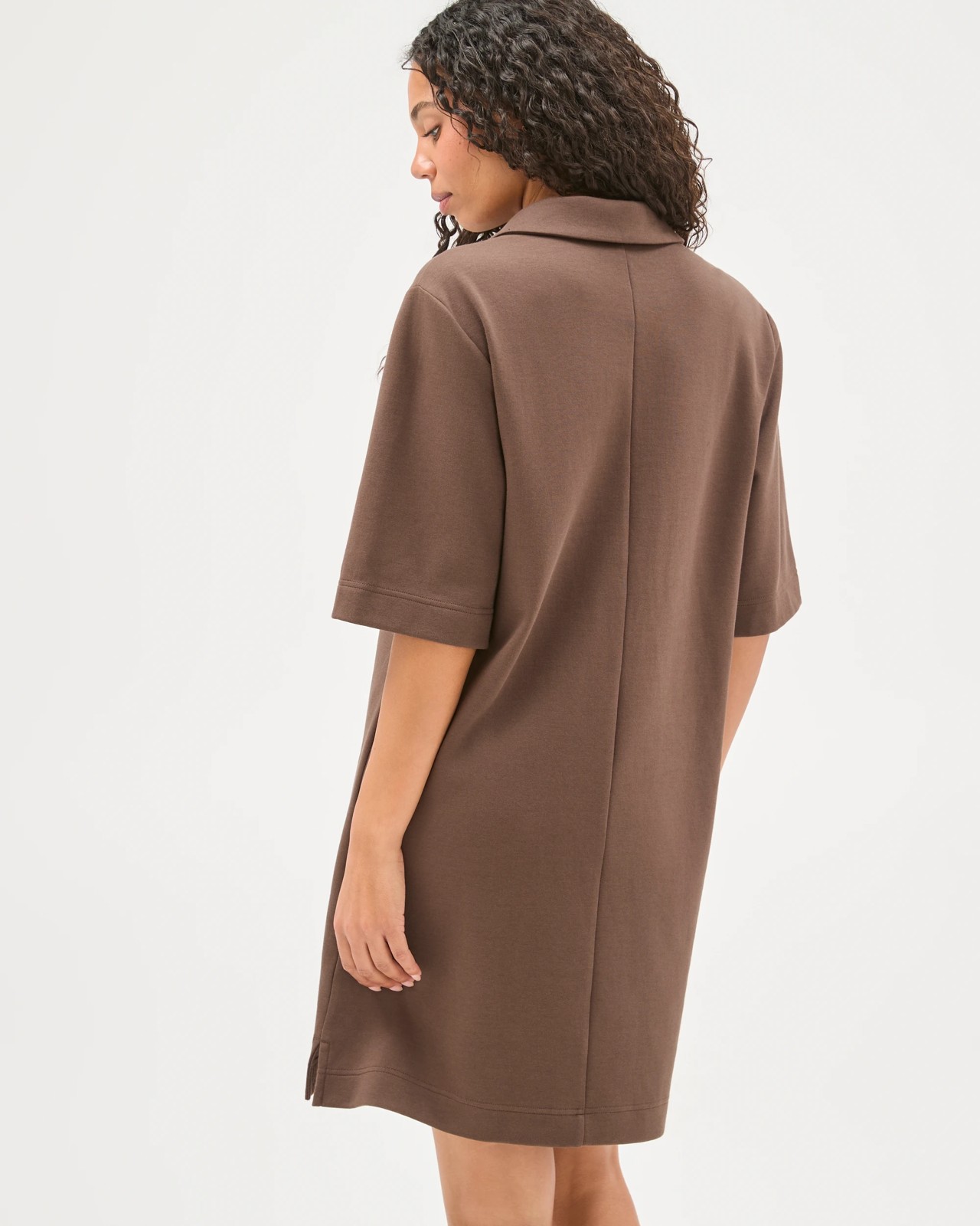 Australian Cotton Blend Relaxed Polo Midi T-Shirt Dress - Coffee Bean 6 of 6