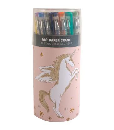 Paper Crane Kids Cylinder 32 Coloured Gel Pens Unicorn