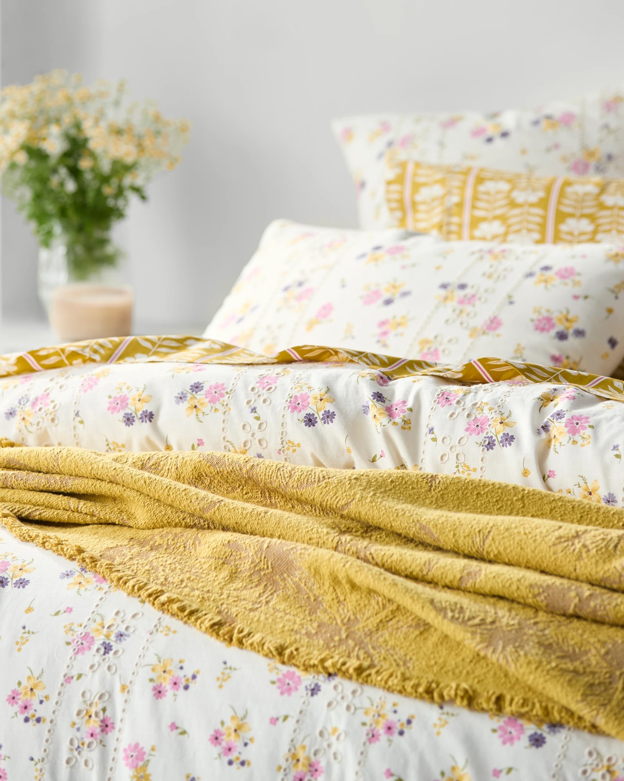 Dahlia Floral Embroidered Quit Cover Set 5 of 5