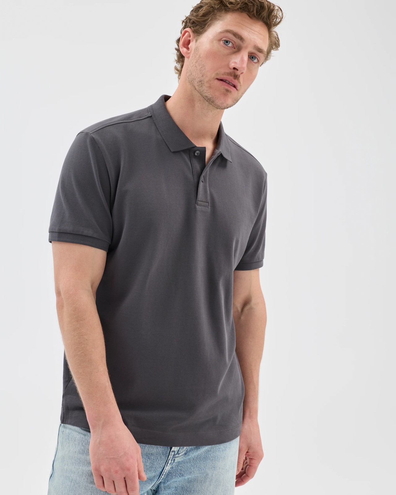 Australian Cotton Pique Polo Top - Dark Grey 5 of 5