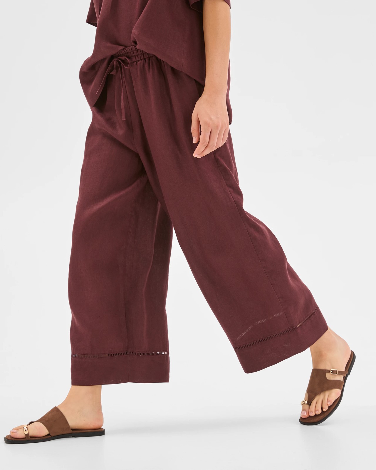 Resort European Linen Trim Crop Pants - Chocolate Plum 4 of 6