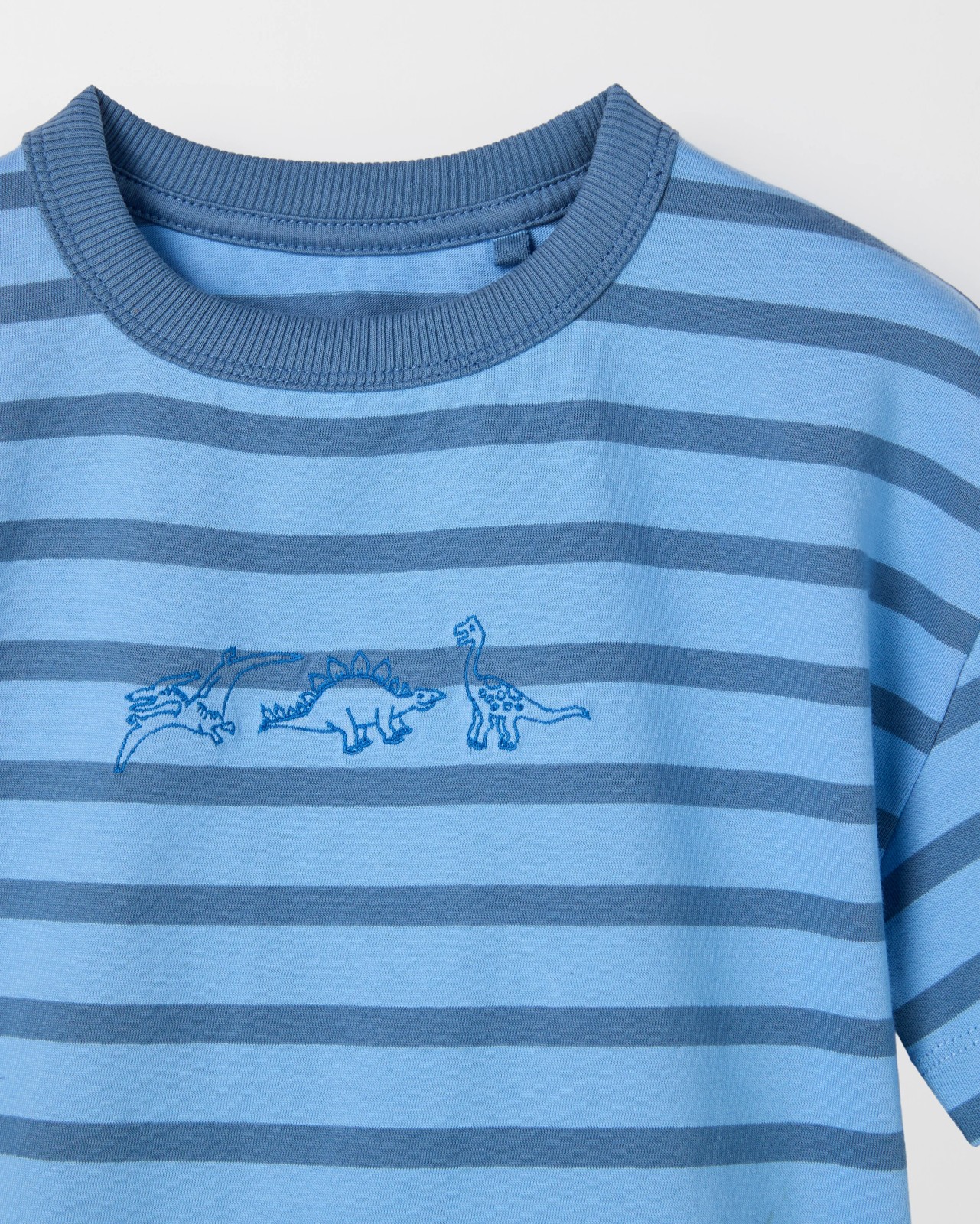 Australian Cotton Oversized Embroidered Stripe T-Shirt - Blue 2 of 2