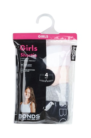 Bonds Girls 4 Pack Shortie