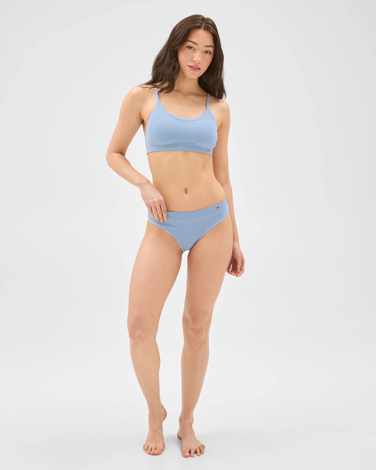 Lily Loves Rib and Lace Seamfree Crop Top - Forever Blue 4 of 5