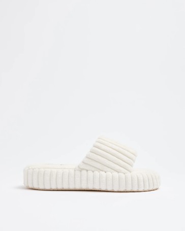 Womens Cord Cross Over Platform Slide Slippers