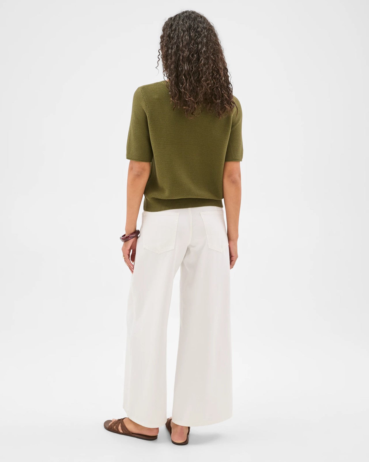 Australian Cotton Blend Relaxed Fit Ottoman Stitch Knitted T-Shirt - Deep Moss 6 of 6