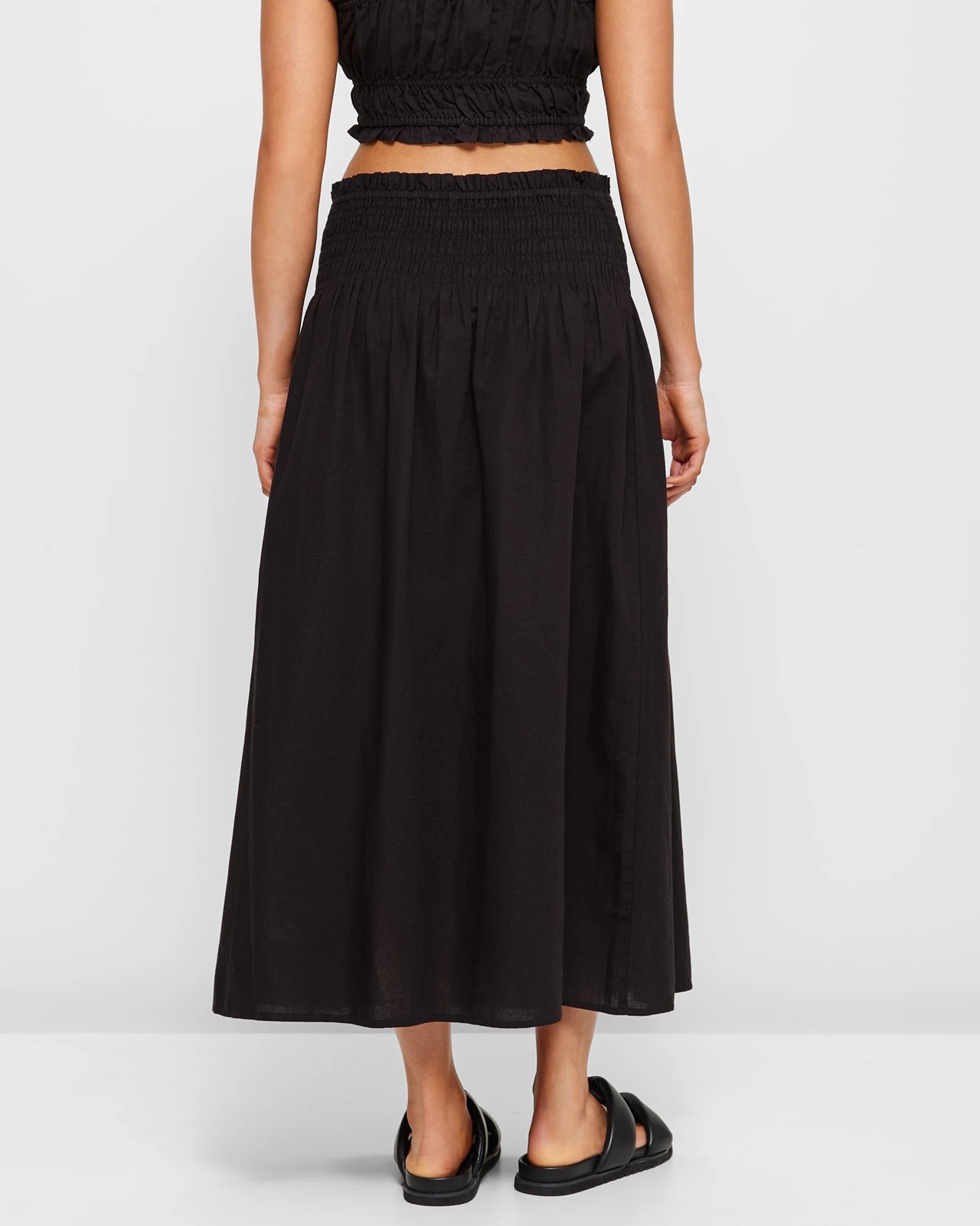 Shirred Waist Midi Skirt - Lily Loves