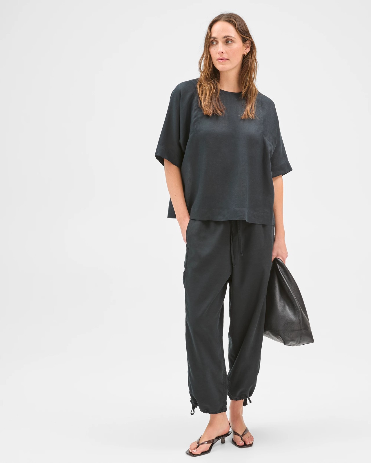 European Linen Seamed T-Shirt  - Black 2 of 5