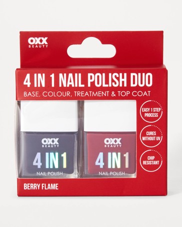 OXX Beauty 4-in-1 Nail Polish Duo - Berry Flame