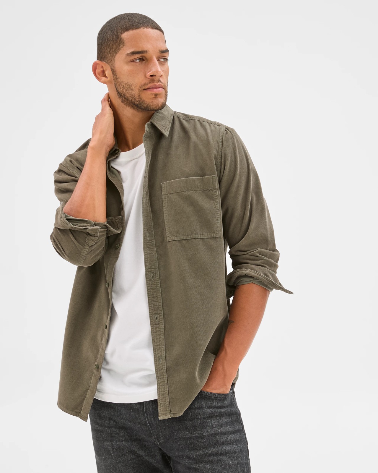 Australian Cotton Corduroy Shirt - Dark Olive 3 of 6