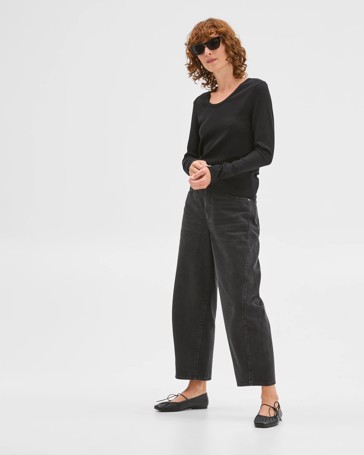 Australian Cotton Long Sleeve Scoop Neck Rib T-Shirt