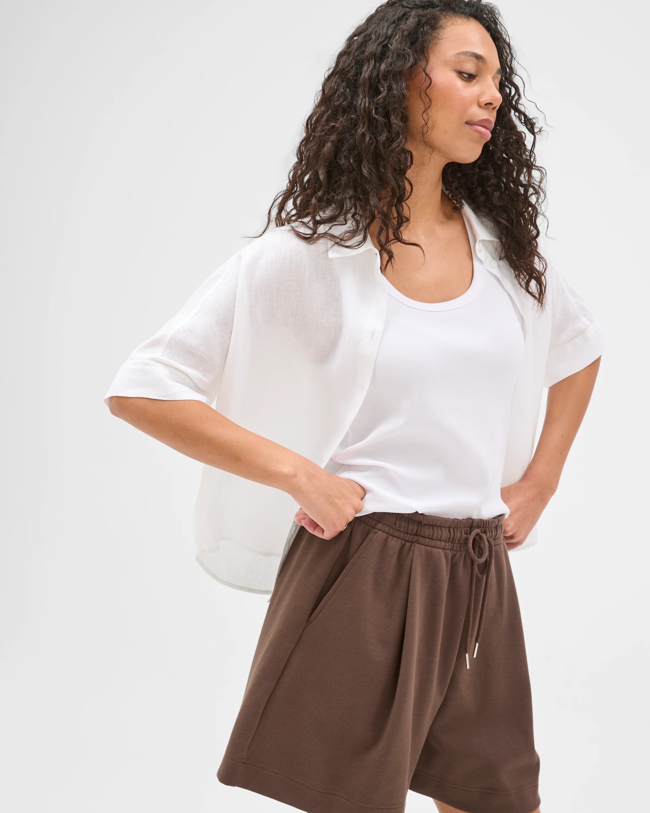 Australian Cotton Blend Relaxed Drape Shorts - Coffee Bean 3 of 6