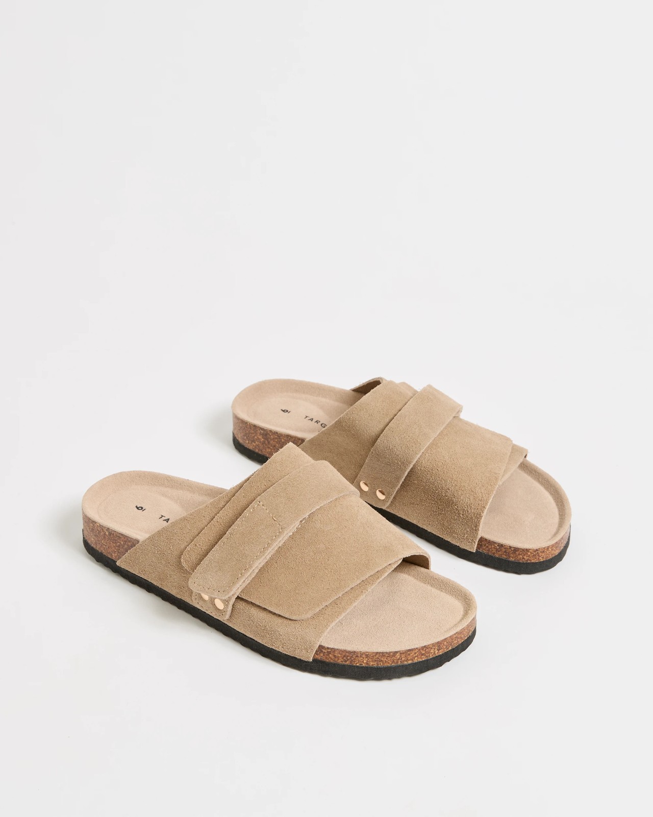 Genuine Suede Leather Moulded Cork Single Wide Strap Sandals - Taupe 2 of 3