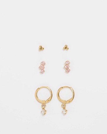 Cubic Zirconia 3 Pack Waterproof Dainty Stud Earrings