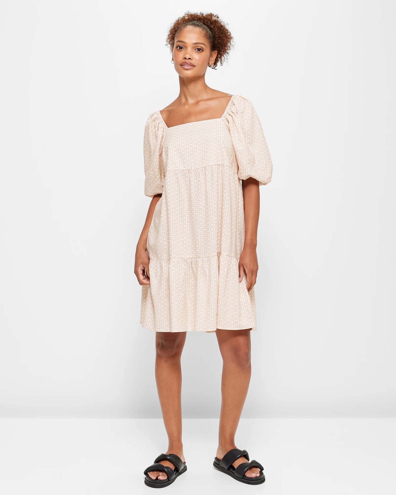 Square Neck Linen Mix Mini Dress White