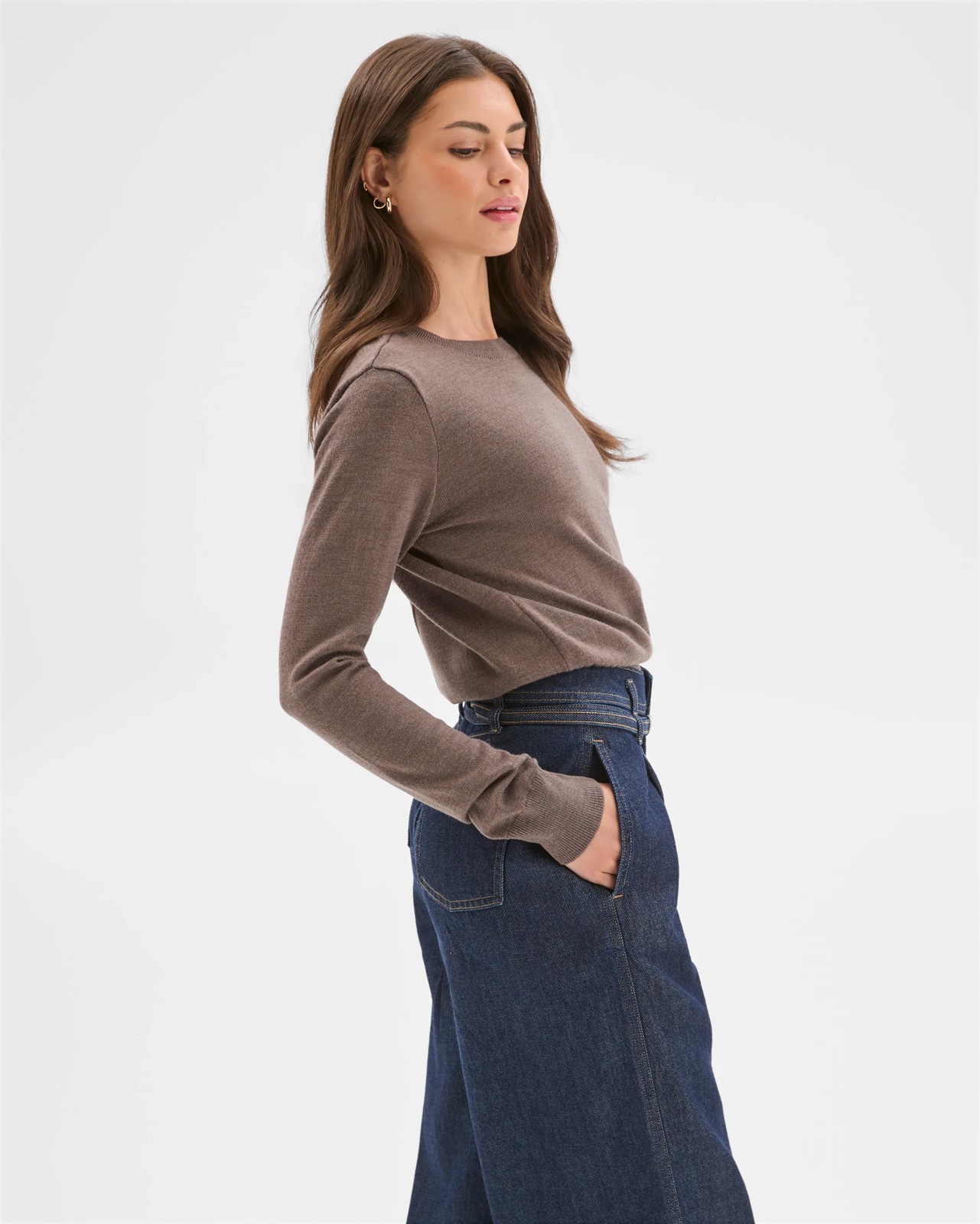 Petites Australian Merino Wool Crew Neck Sweater - Taupe 6 of 6