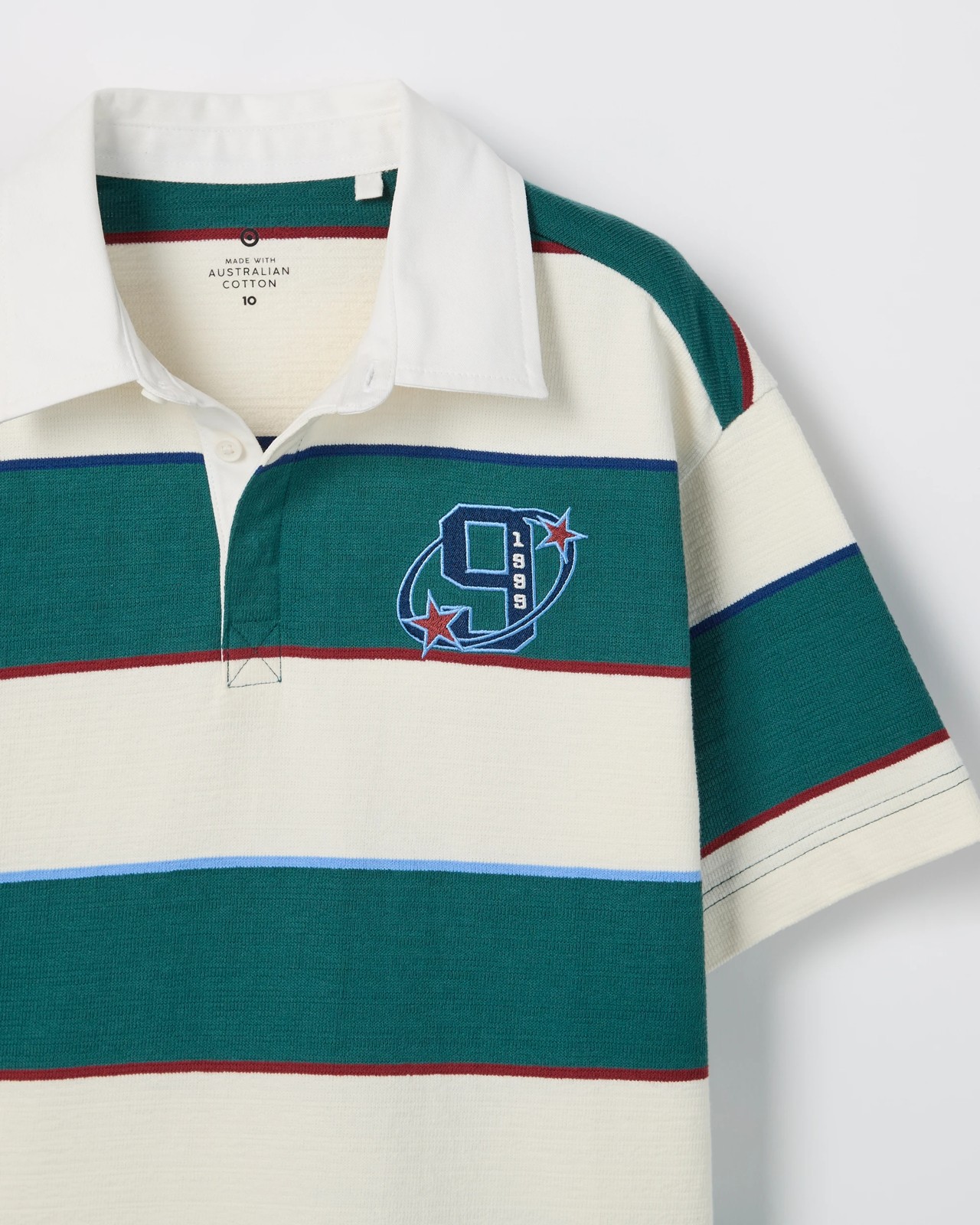 Australian Cotton Oversized Rugby T-Shirt - White/Green Stripe 6 of 6