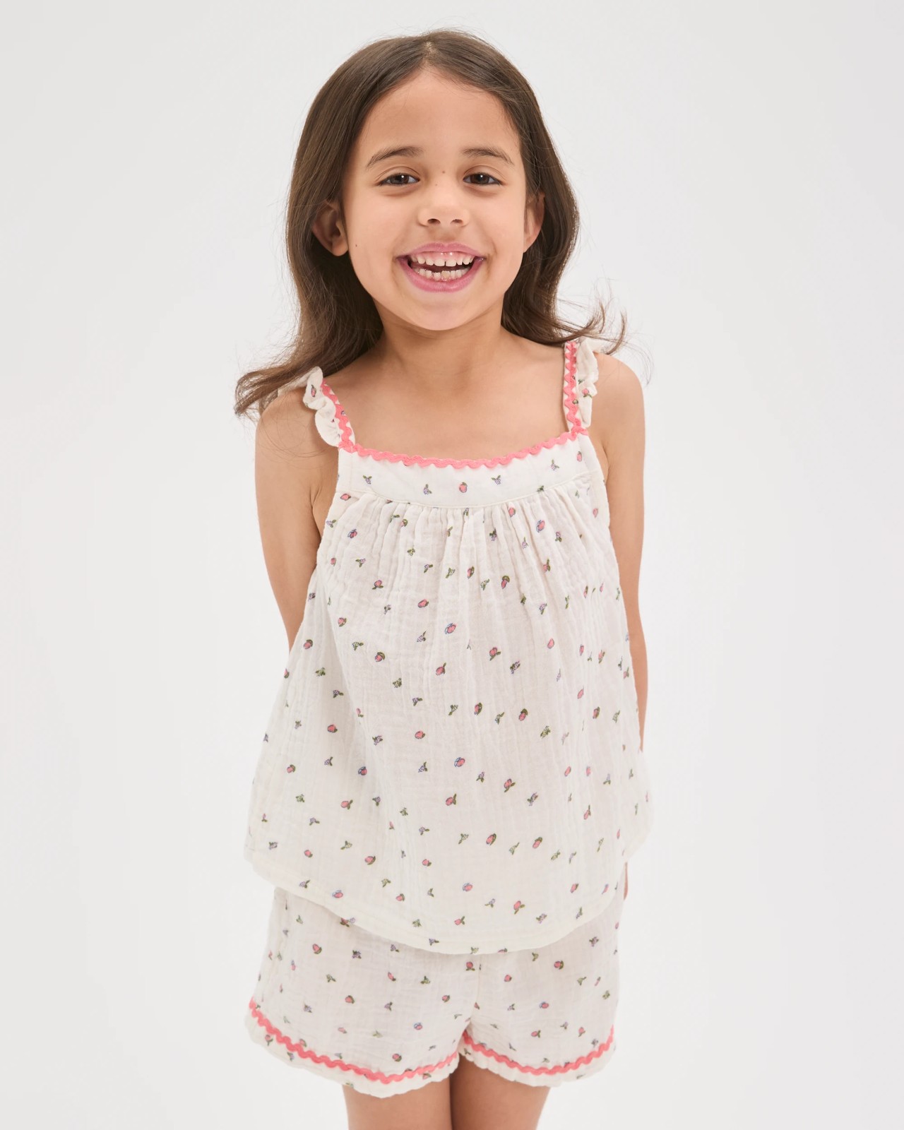 Australian Cotton Younger Girls Cami Woven Pyjama Set - Cream Fruit 2 of 6