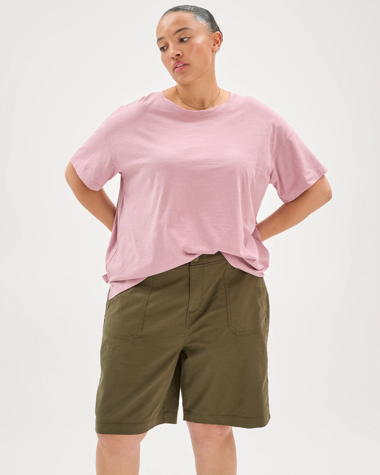 Plus Size Stretch Twill Pull On Bermuda Shorts - Khaki 3 of 5